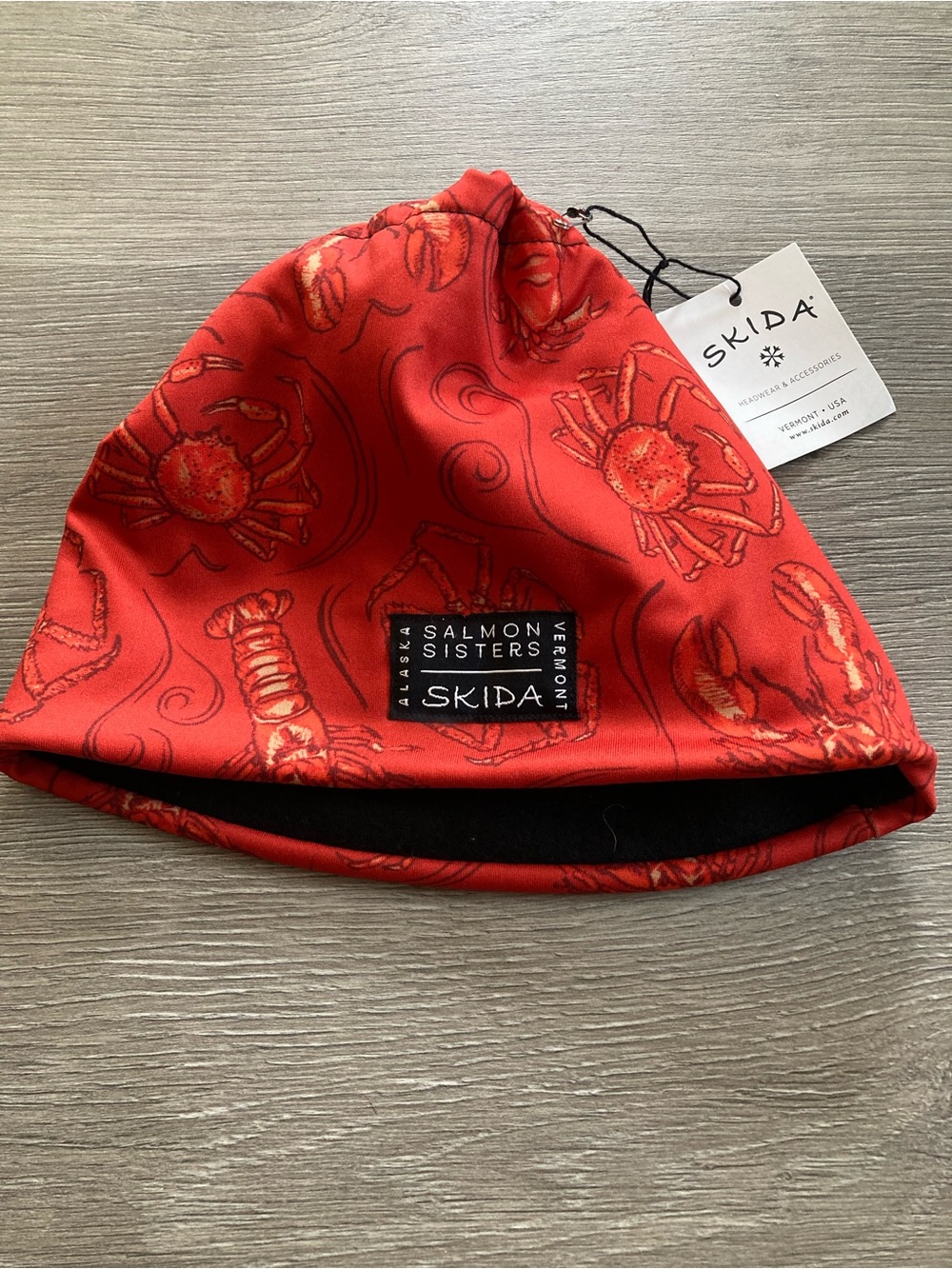 Salmon Sisters x Skida Red Crab Lobster Print Alpine Fleece-lined Beanie S/M